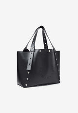 Large Studded Faux Leather Logo Tote Bag