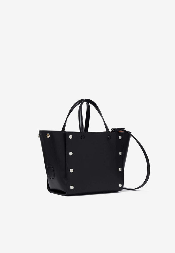 Small Studded Faux Leather Logo Tote Bag