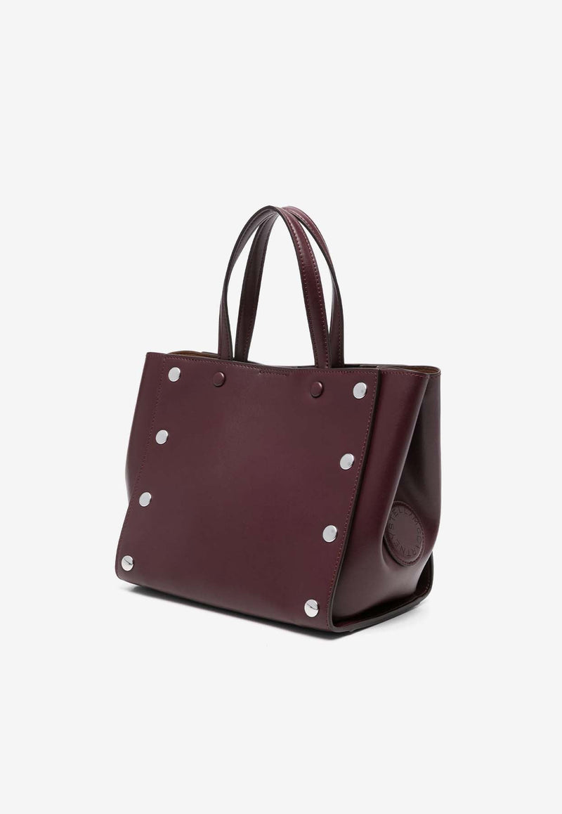 Small Studded Faux Leather Logo Tote Bag