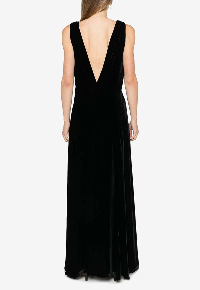 Relur Maxi V-neck Velvet Dress