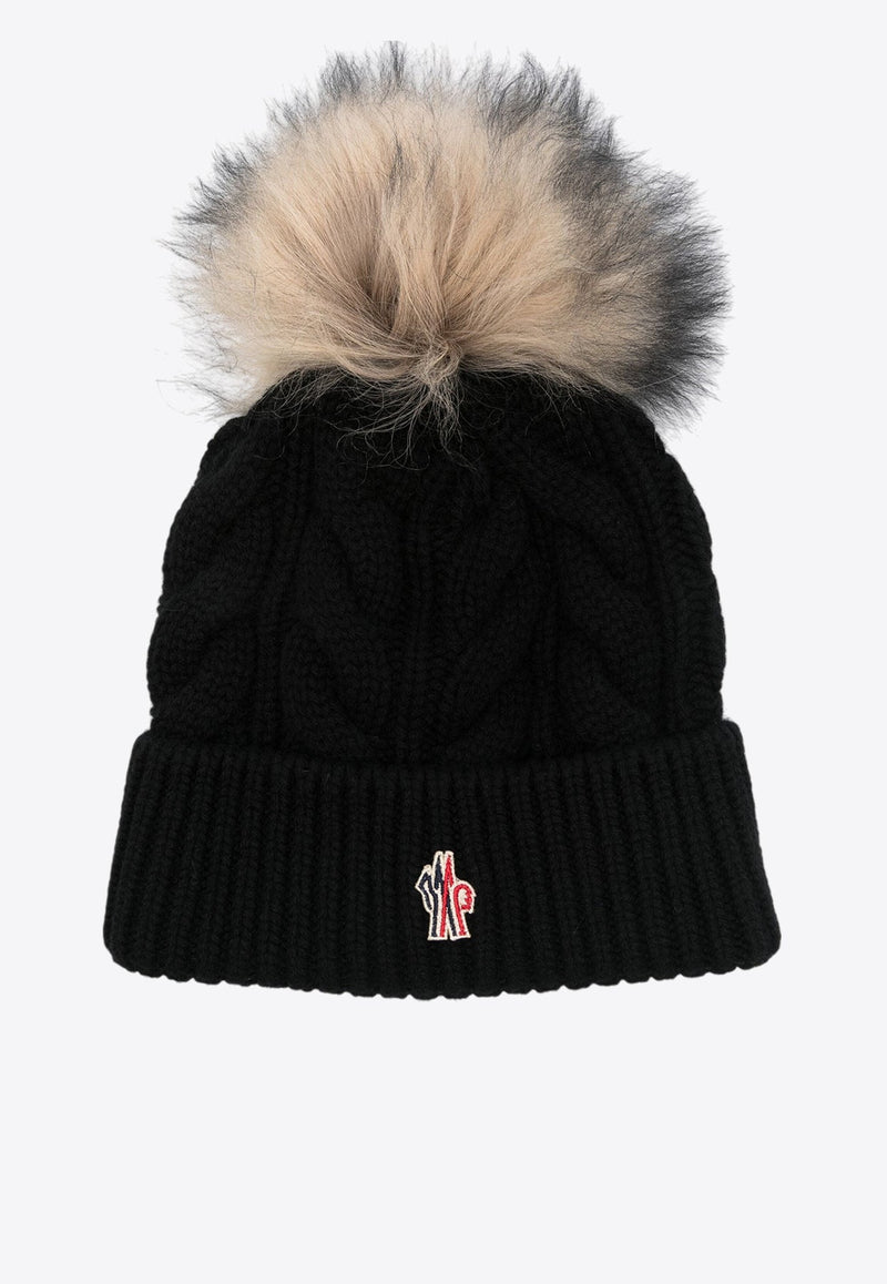 Cable Knit Logo Pom Pom Beanie