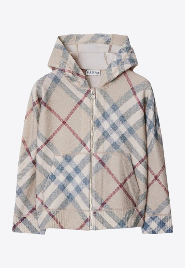 Boys Check Pattern Zip-Up Hoodie