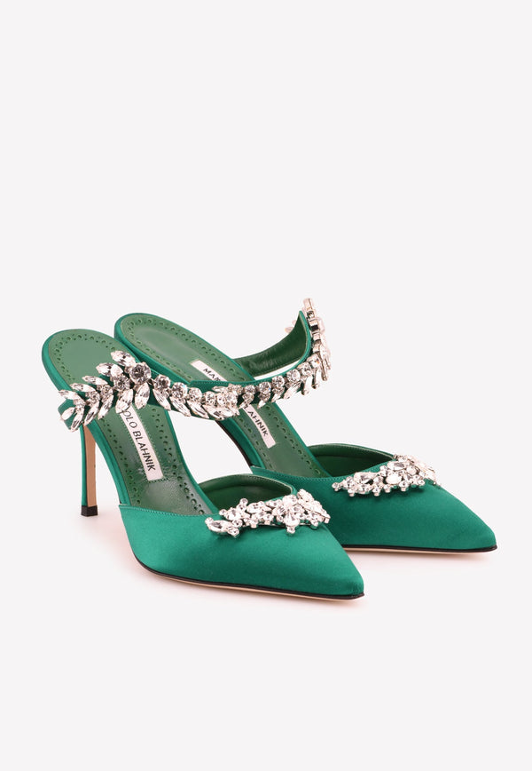 Lurum 90 Satin Crystal-Embellished Mules