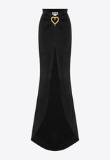 Heart Embroidery Envers Maxi Skirt in Satin