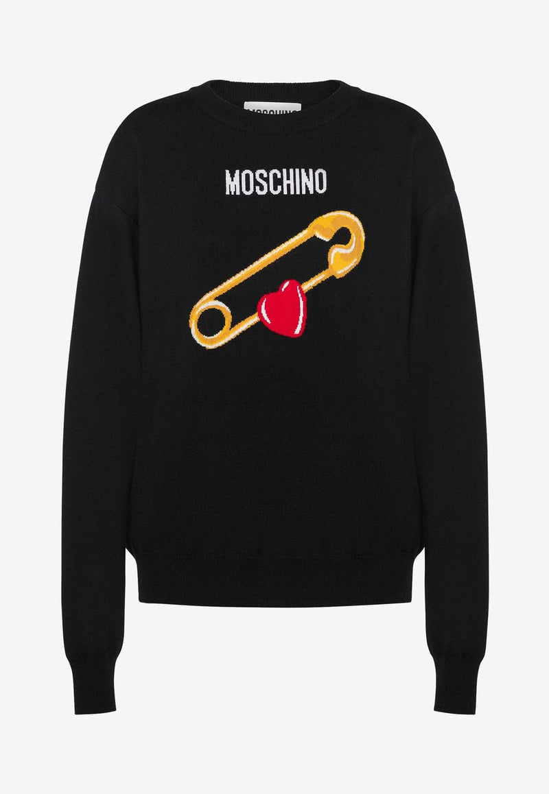 Heart Safety Pin Wool Sweater