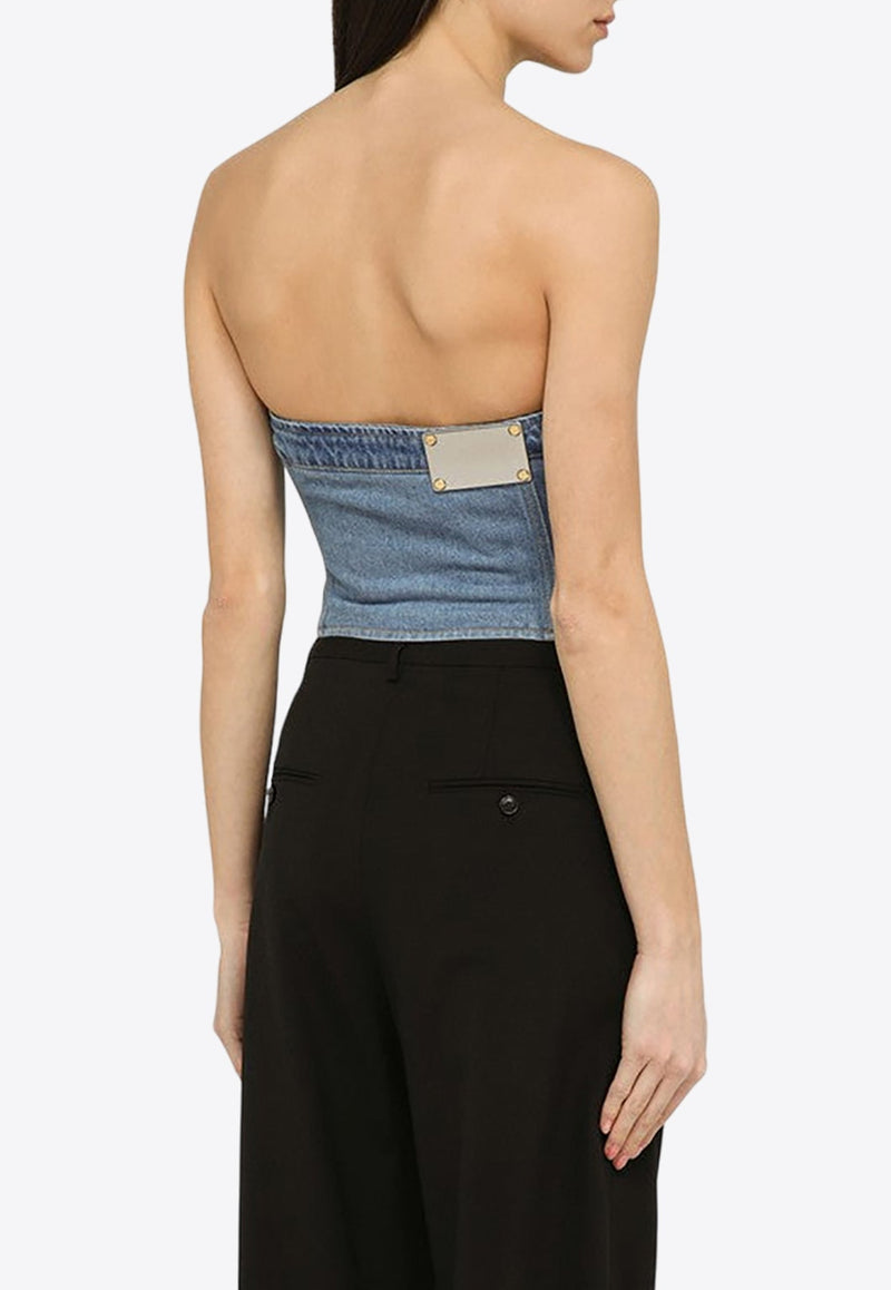 Denim Zip-Up Strapless Top