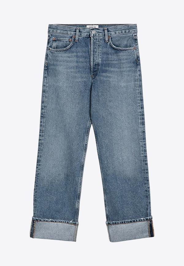 Distressed Straight Jeans with Turn-Ups