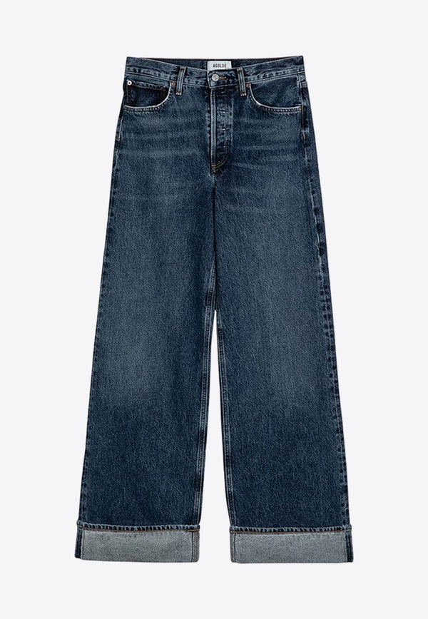 Ribbed Wide Jeans with Turn-Ups