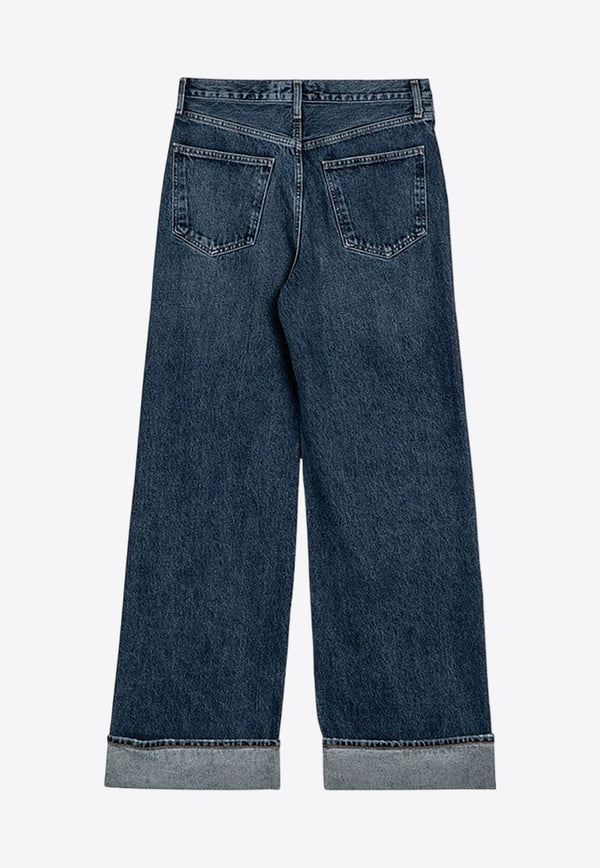 Ribbed Wide Jeans with Turn-Ups