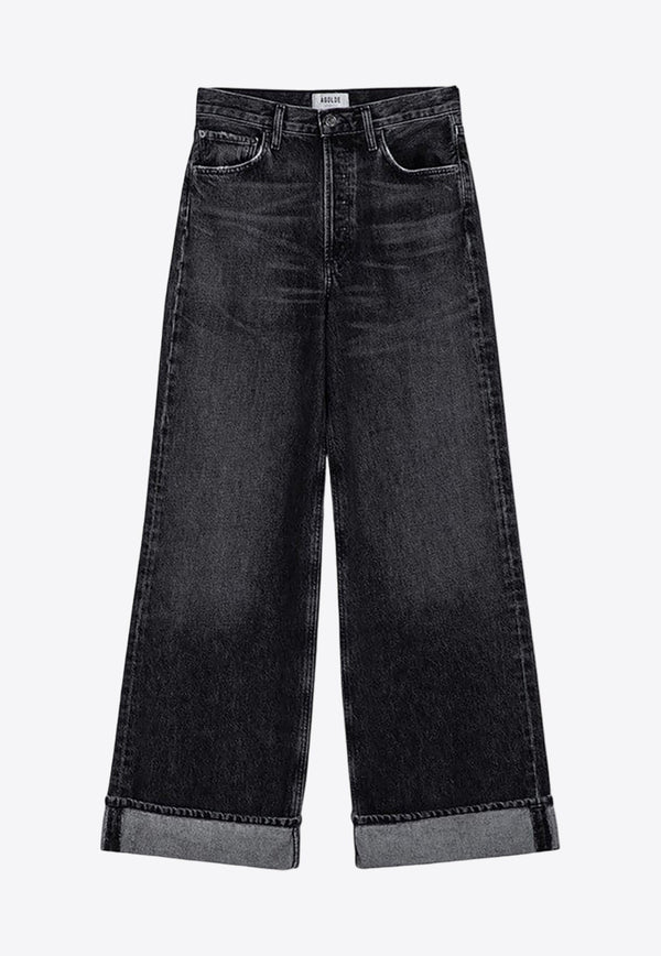Ribbed Wide Jeans with Turn-ups