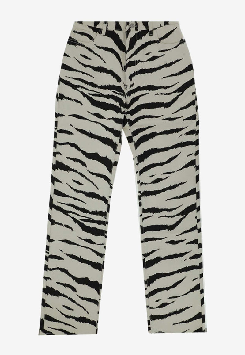 All-Over Zebra Print Straight-Leg Pants