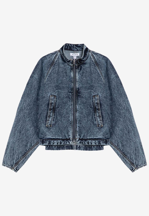 Zip-Up Washed Denim Jacket