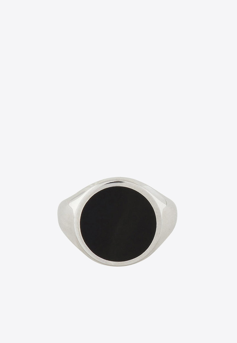 Black Enamel Round Chevalier Ring