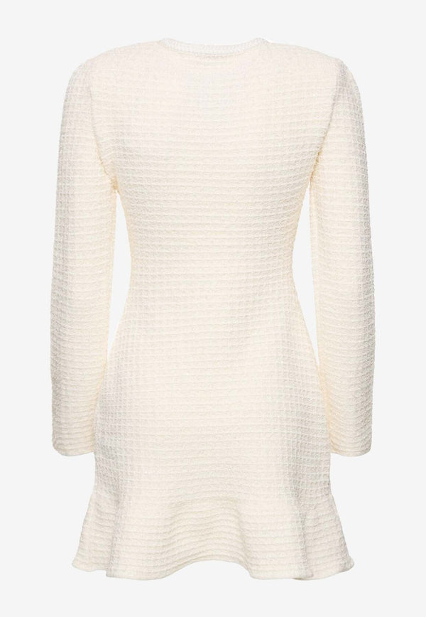 Diamanté Buttons Textured Knit Mini Dress