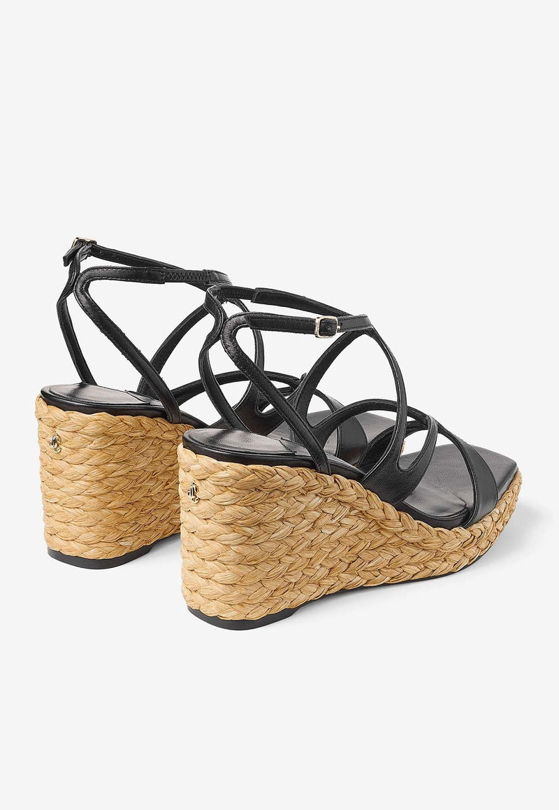Ayla 85 Nappa Leather and Raffia Wedge Sandals