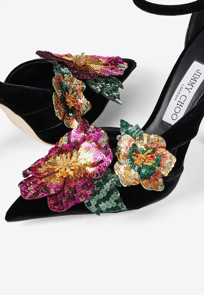 Azara 100 Floral-Applique Velvet Pumps