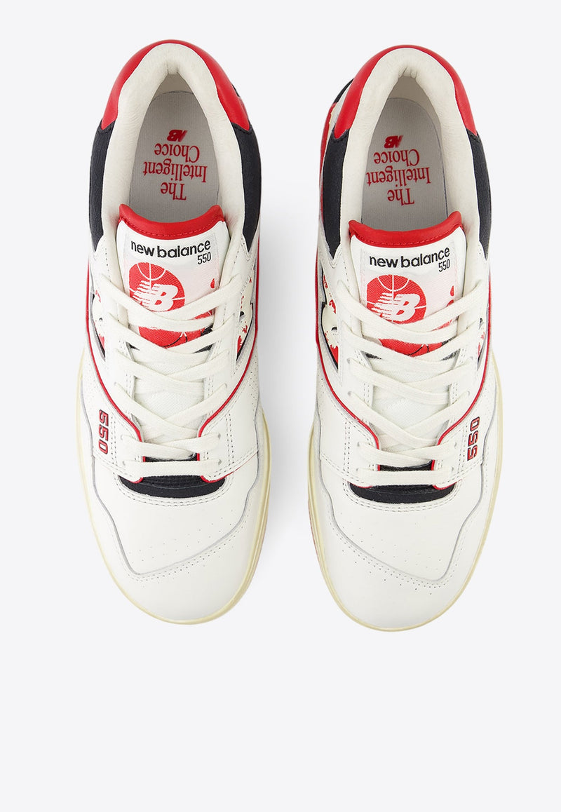 550 Low-Top Sneakers in Sea Salt with Team Red and Black