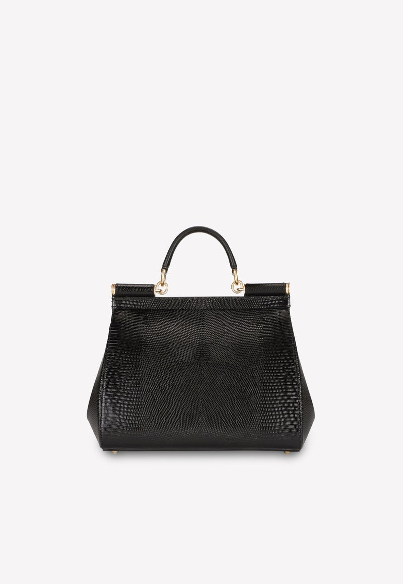 Large Sicily Top Handle Bag in Iguana-Embossed Calfskin