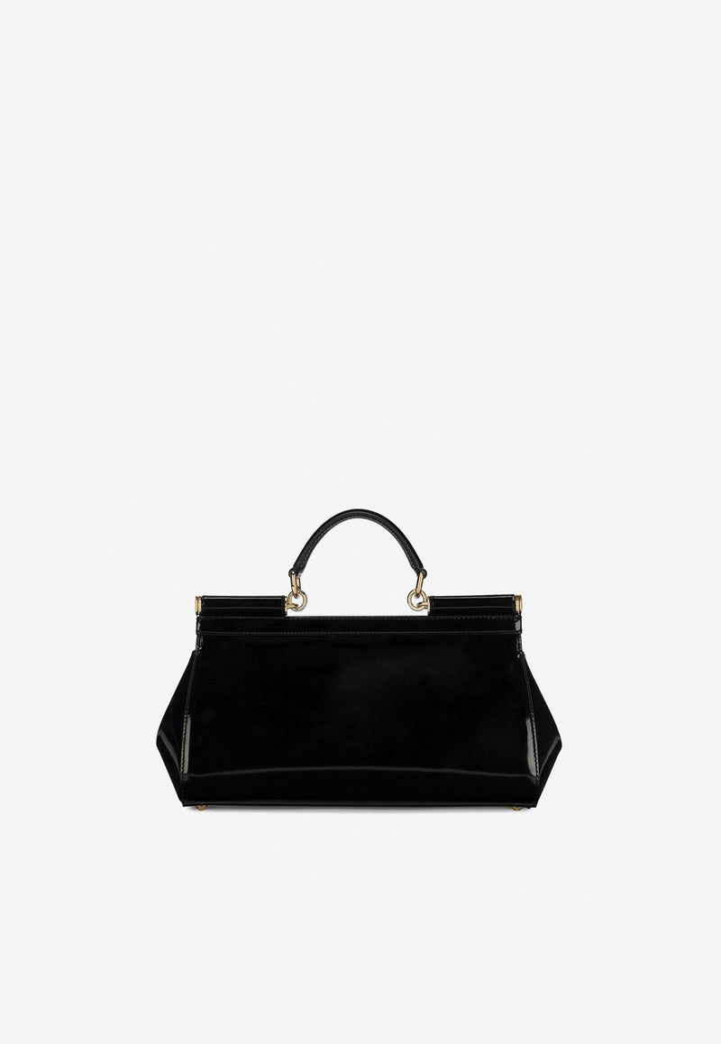 Elongated Sicily Top Handle Bag in Polished Leather