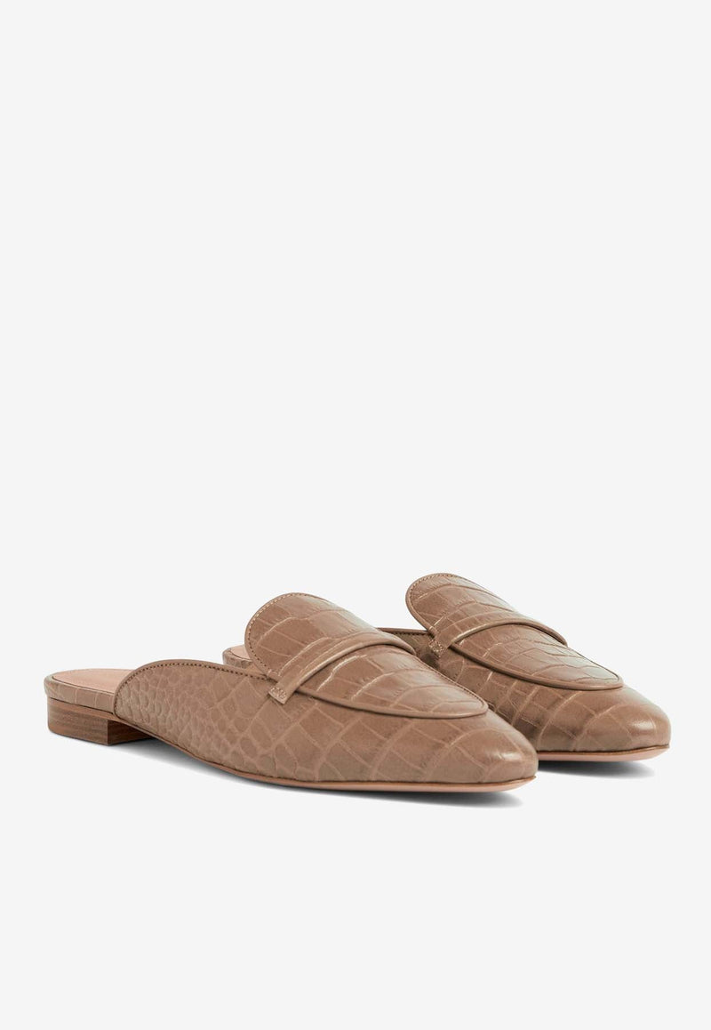 Berto Flat Mules in Embossed Leather