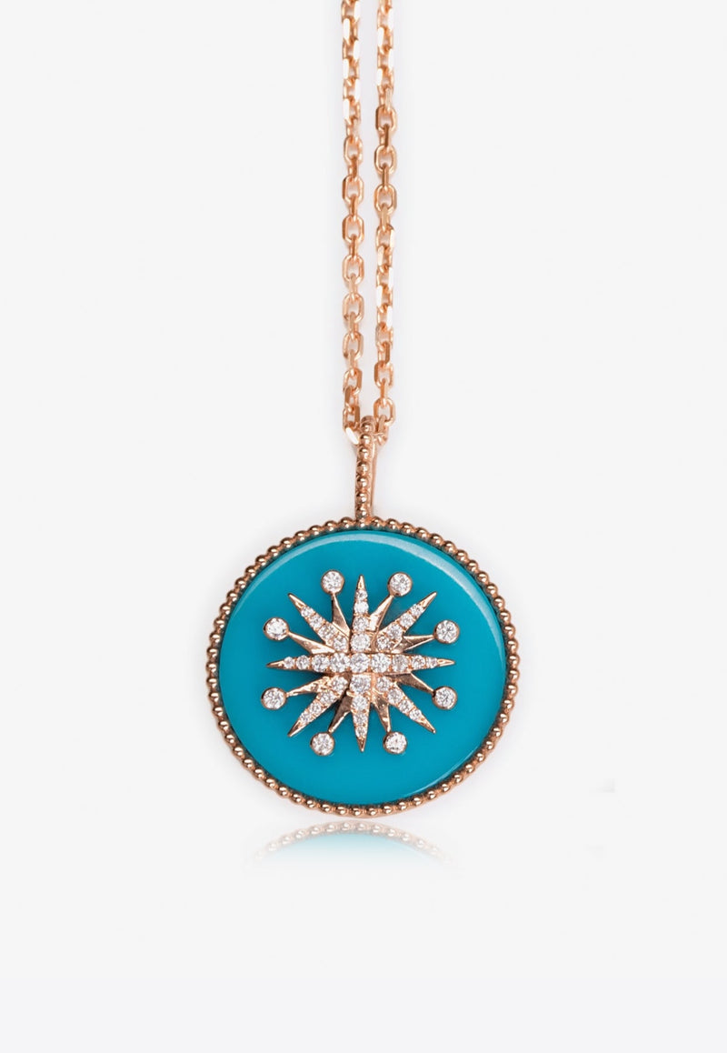 Diamond Splash Collection 18-karat Yellow Gold Necklace with White Turquoise and White Diamonds