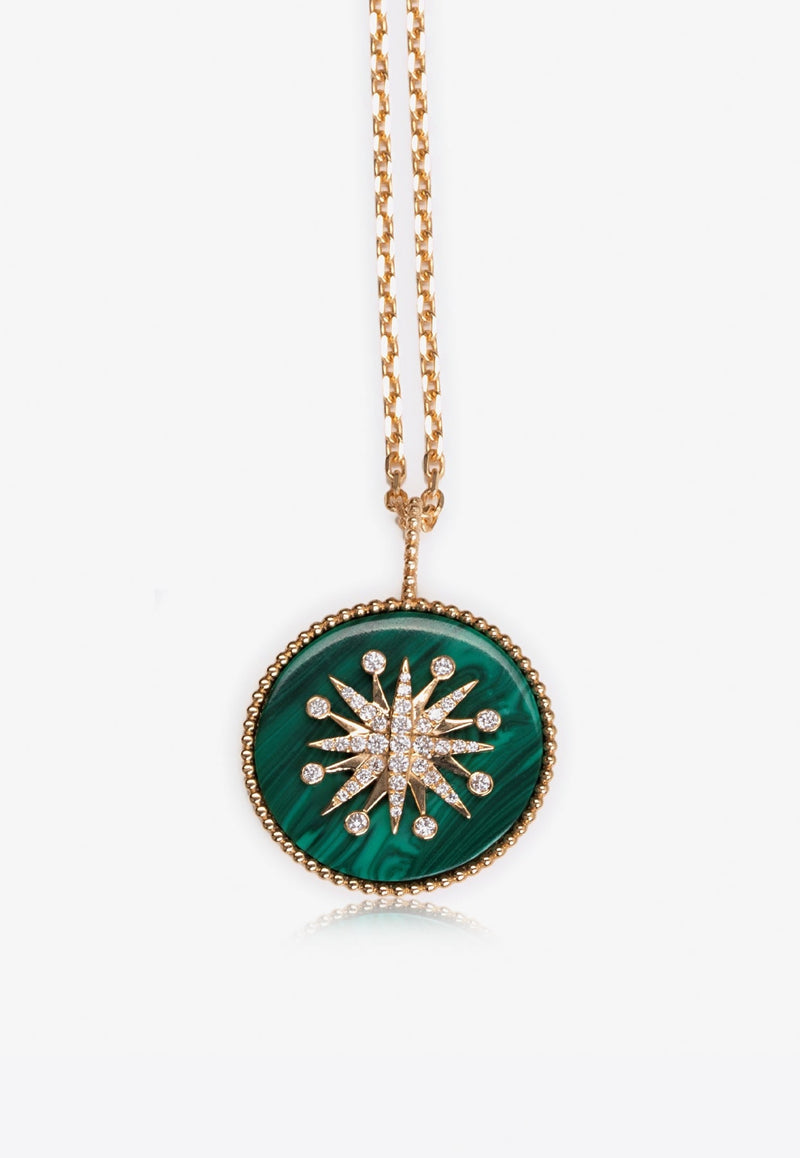 Diamond Splash Collection 18-karat Yellow Gold Necklace with White Malachite and White Diamonds