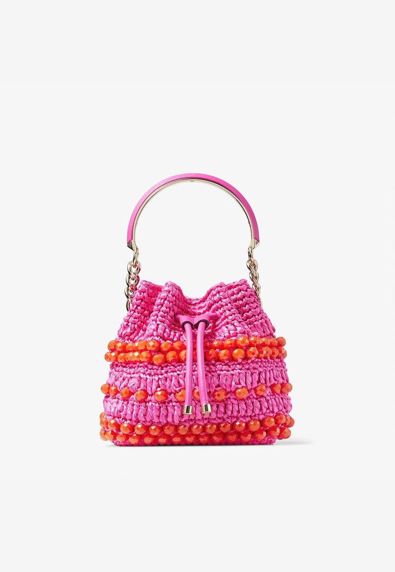 Small Bon Bon Bucket Bag in Beaded Raffia