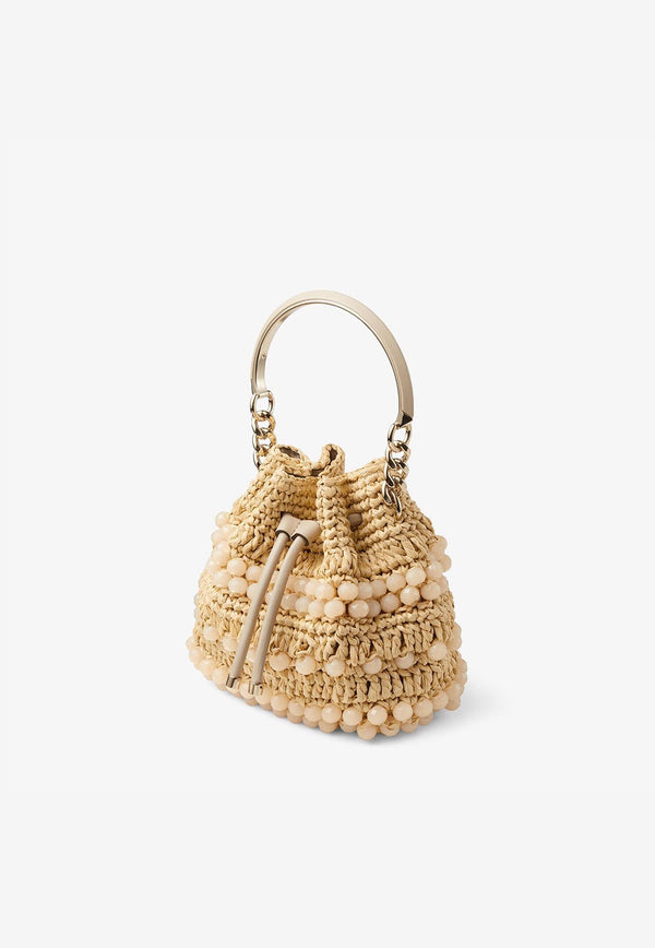 Small Bon Bon Bucket Bag in Beaded Raffia