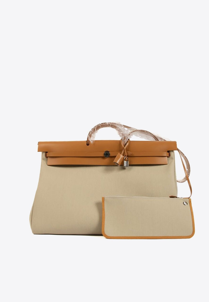 Herbag Zip Cabine Bag in Beton Toile and Naturel Sable Leather with Palladium Hardware