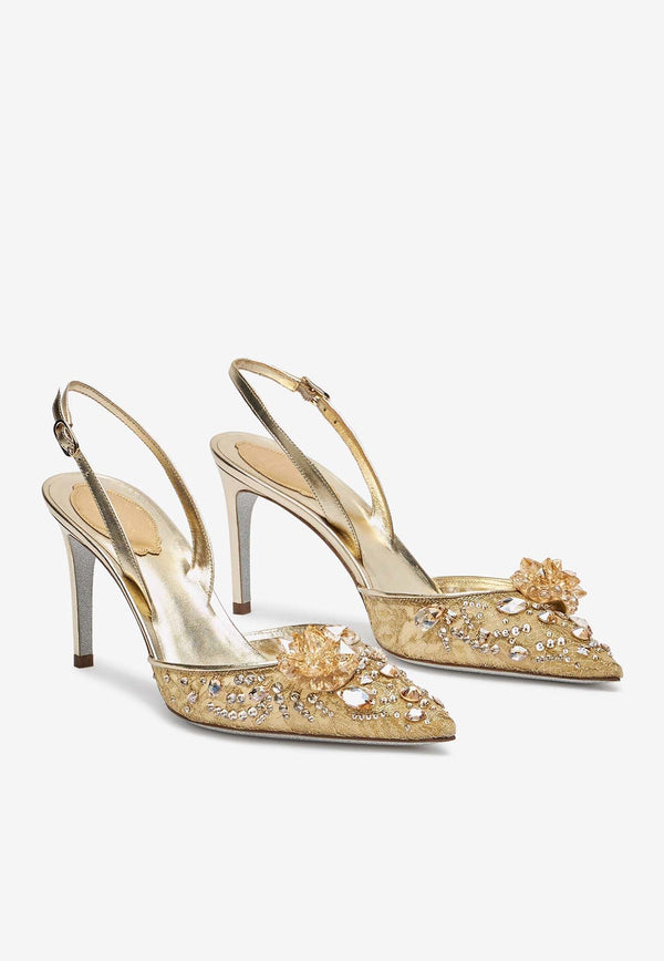 Cinderella 80 Crystal Flower Slingback Pumps