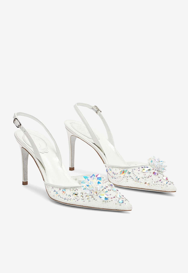 Cinderella 80 Crystal Flower Slingback Pumps