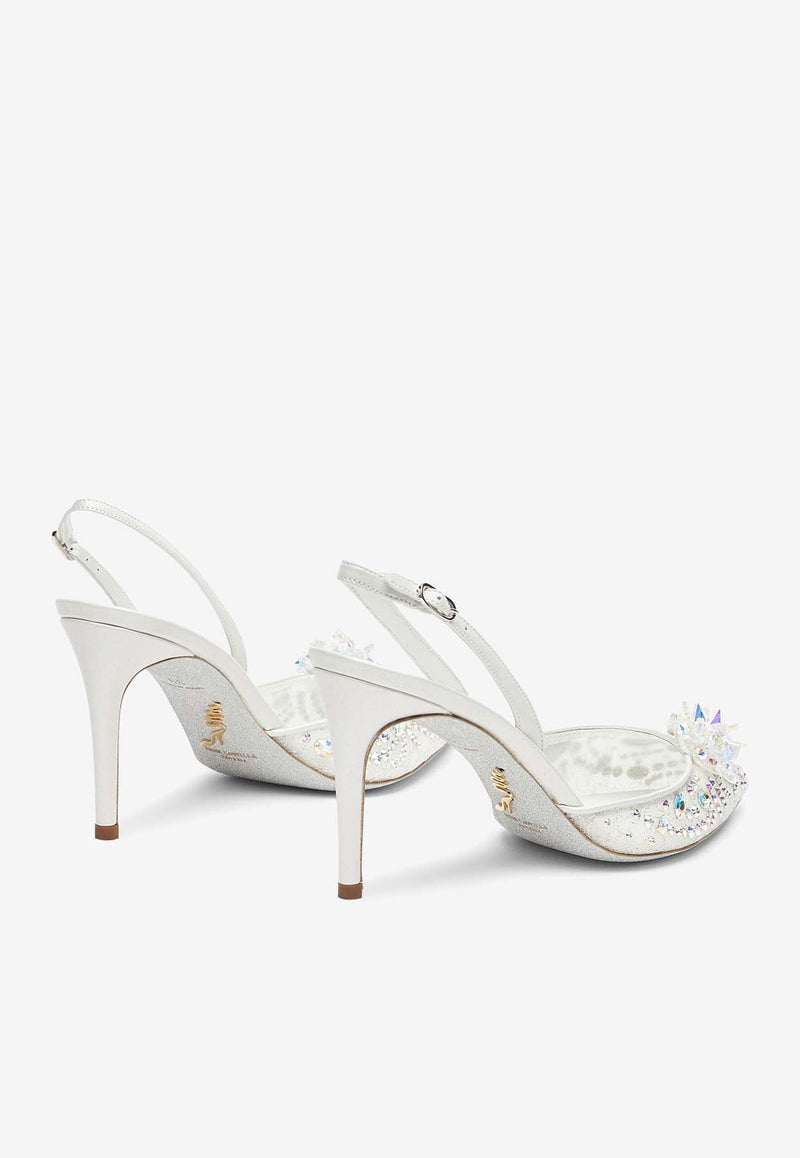 Cinderella 80 Crystal Flower Slingback Pumps