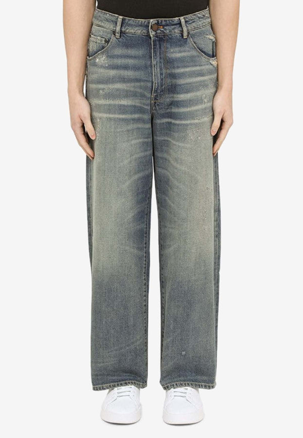 Washed-Put Distressed Straight-Leg Jeans