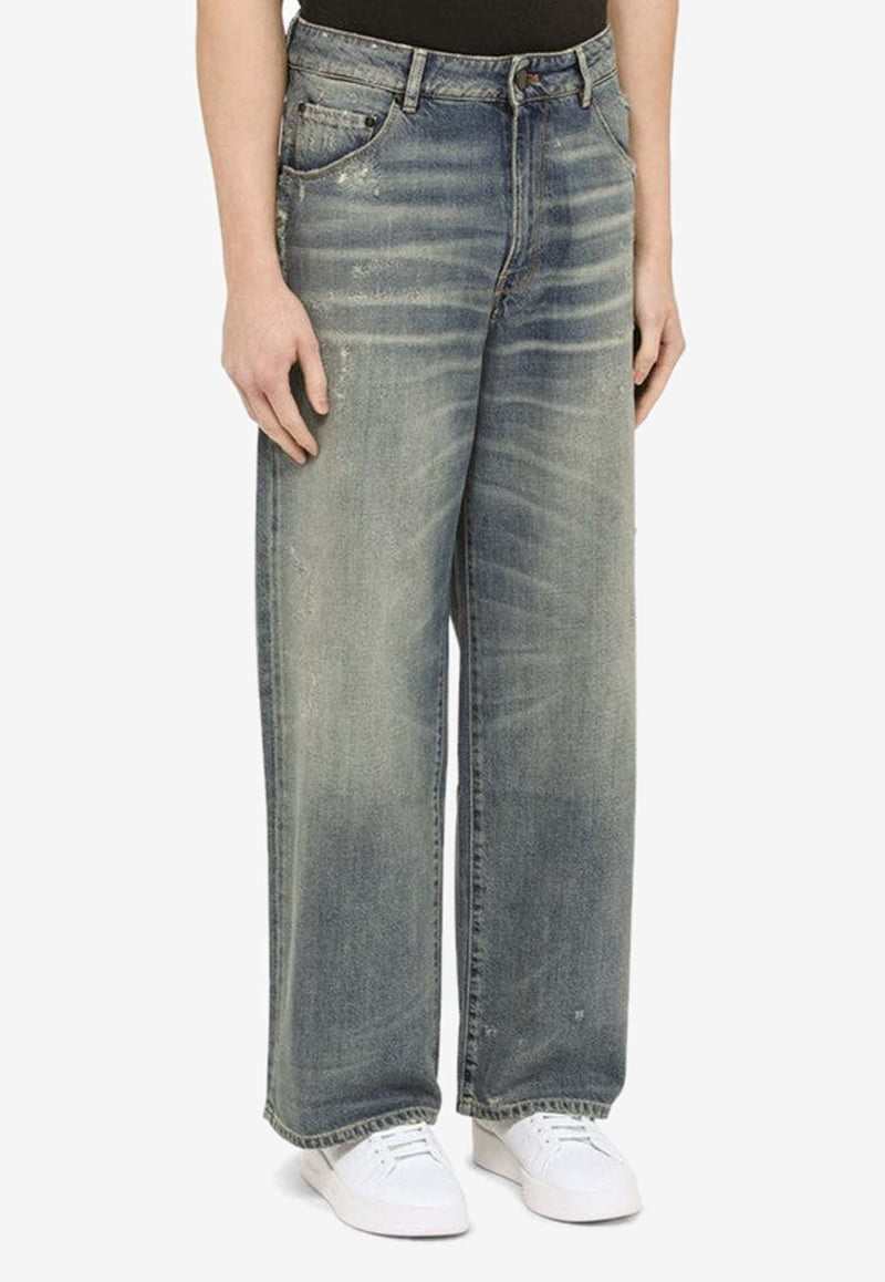 Washed-Put Distressed Straight-Leg Jeans
