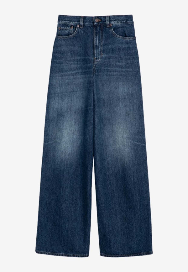 Wide-Leg Washed Jeans