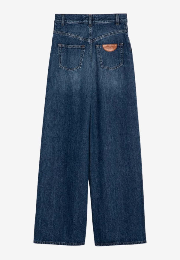 Wide-Leg Washed Jeans