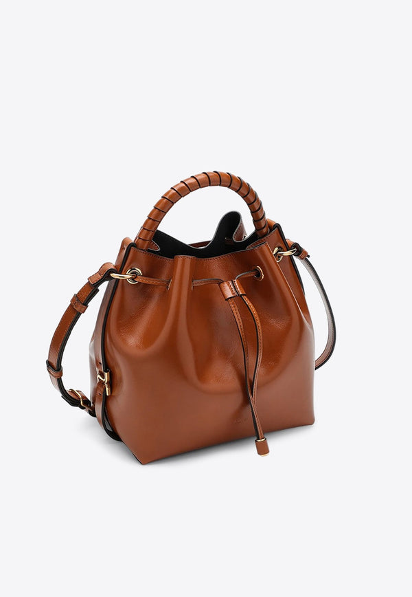 Marcie Shiny Leather Bucket Bag