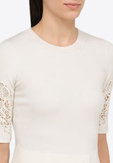 Floral-Embroidered Wool-Blend Top