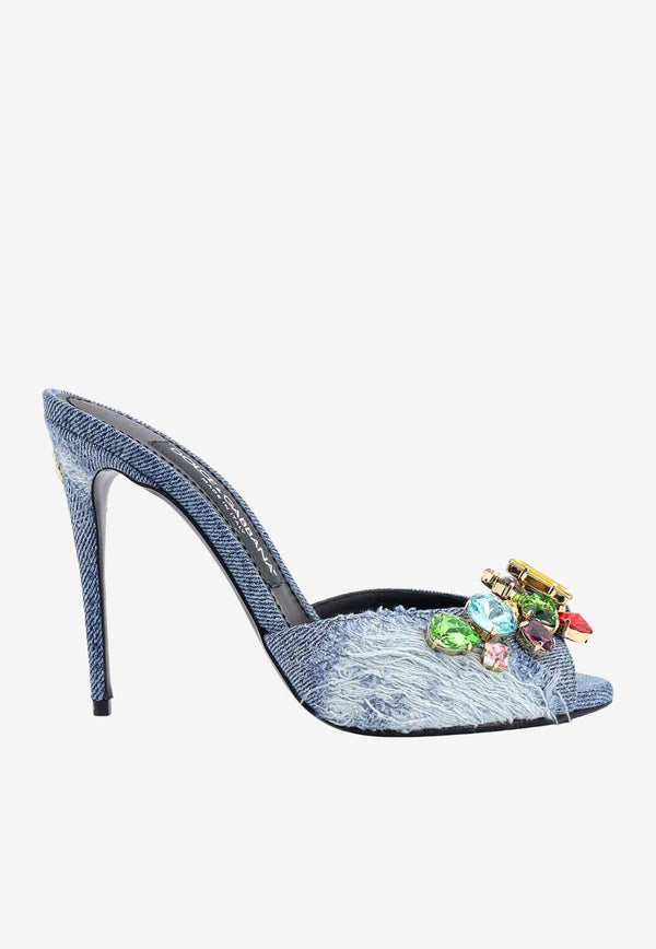 105 Crystal-Embellished Denim Mules