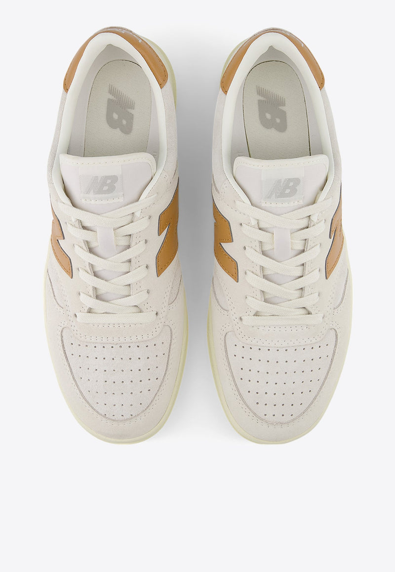 T500 Low-Top Sneakers in White with Brown