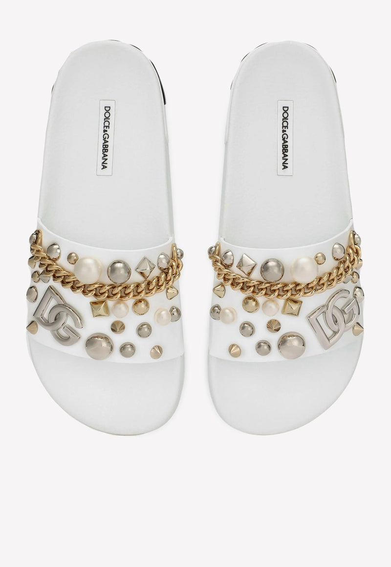 Bejeweled Appliqués Beachwear Slides in Rubber