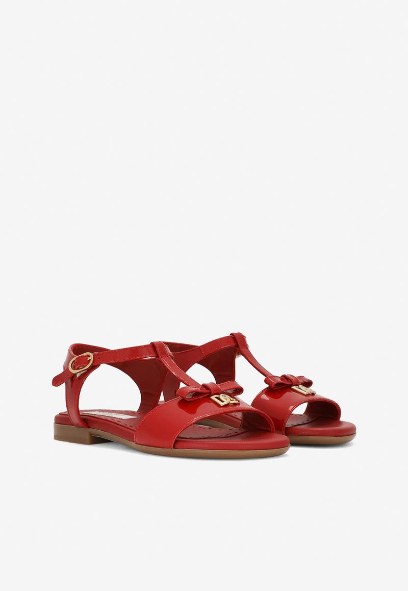 Girls DG Logo Patent Leather Sandals