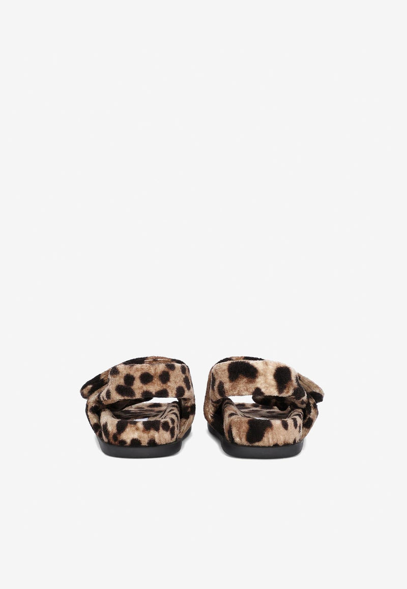 Girls Terrycloth Sandals with Leopard Print