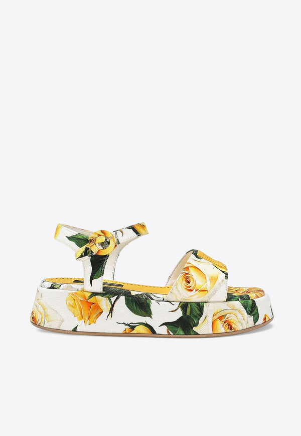 Girls Rose Print Sandals