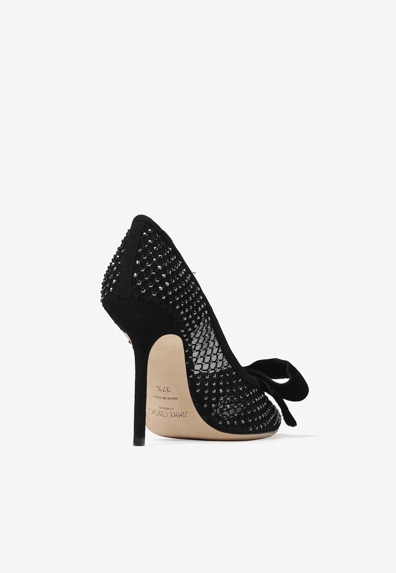 Love 100 Crystal-Embellished Mesh Pumps