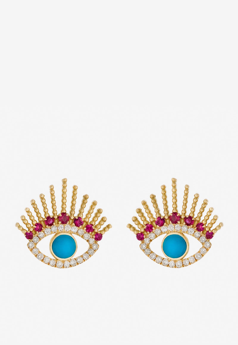 Written In The Stars Collection Evil Eye Diamond Ruby Earrings in 18-karat Yellow Gold
