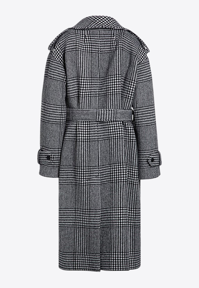 Houndstooth Wool Trench Coat