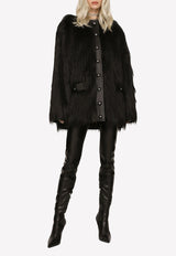 Leather-Trimmed Faux Fur Jacket