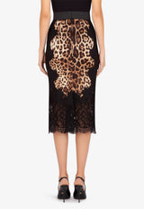 Leopard Print Laced Satin Midi Skirt