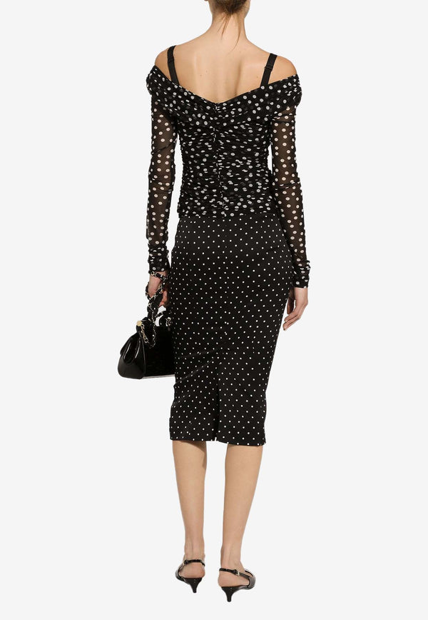 Polka Dot Print Midi Pencil Skirt